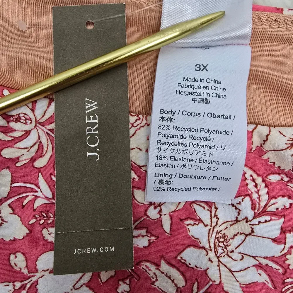 NWT  J. Crew Curved Waist Cheeky Bikini Bottoms Plus Size 3X Pink Floral BH553